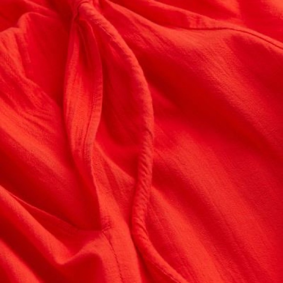 H&M bright Red Cotton Dress With Drawstring Mid Length Sz Small NWT - Picture 7 of 8